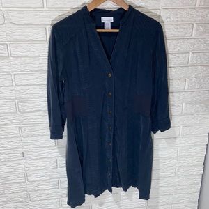 Soft Surroundings Gold Metalic Button Up 3/4 Sleeve Dress